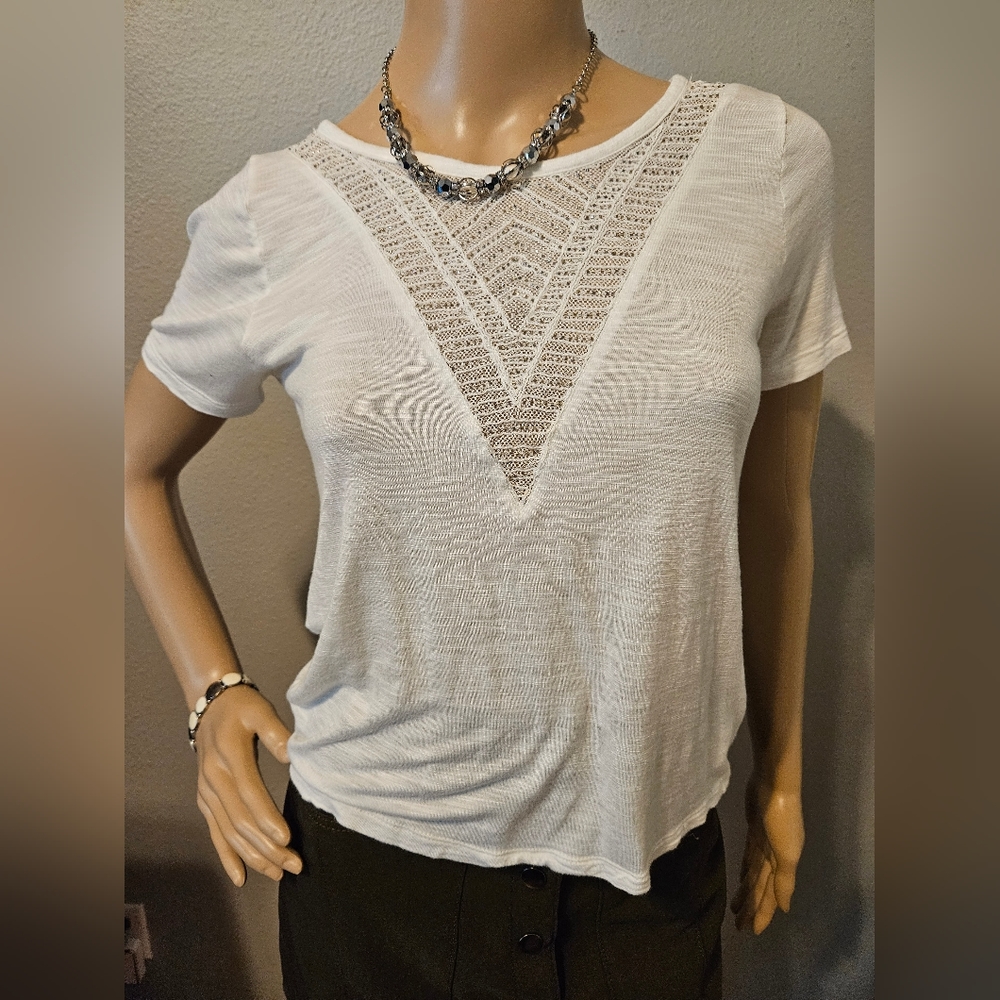 Express white Blouse / shirt with beaded accent neckline. SIZE XS